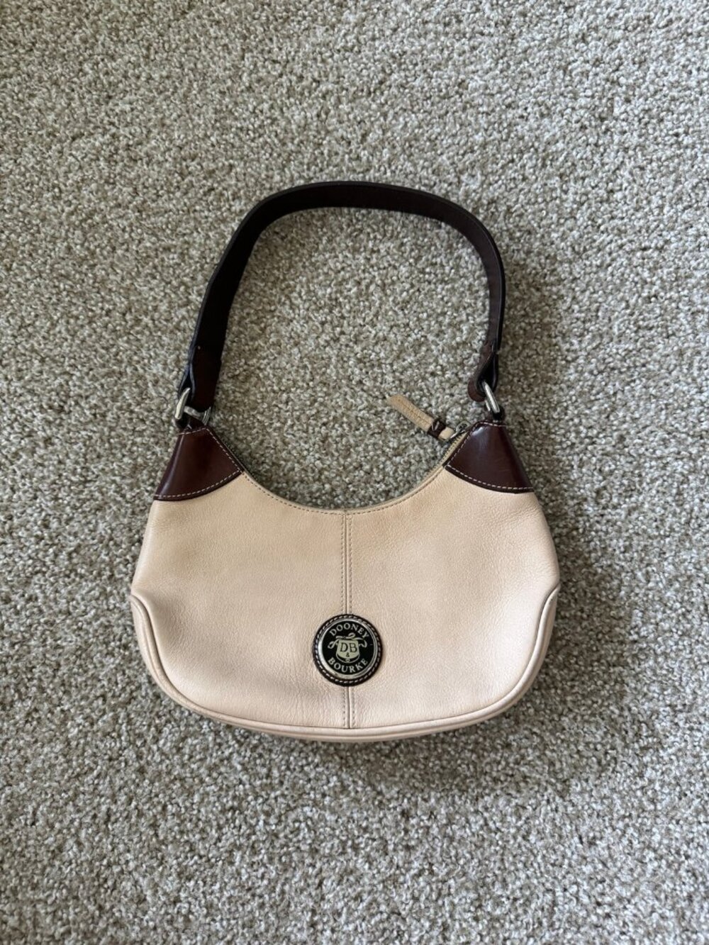 Y2K Dooney Bourke Small Hobo Beige & Brown Leather Shoulder Bag